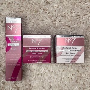 New No7 Restore & Renew Multi Action Face & Neck Skincare Moisturizer and Serum​